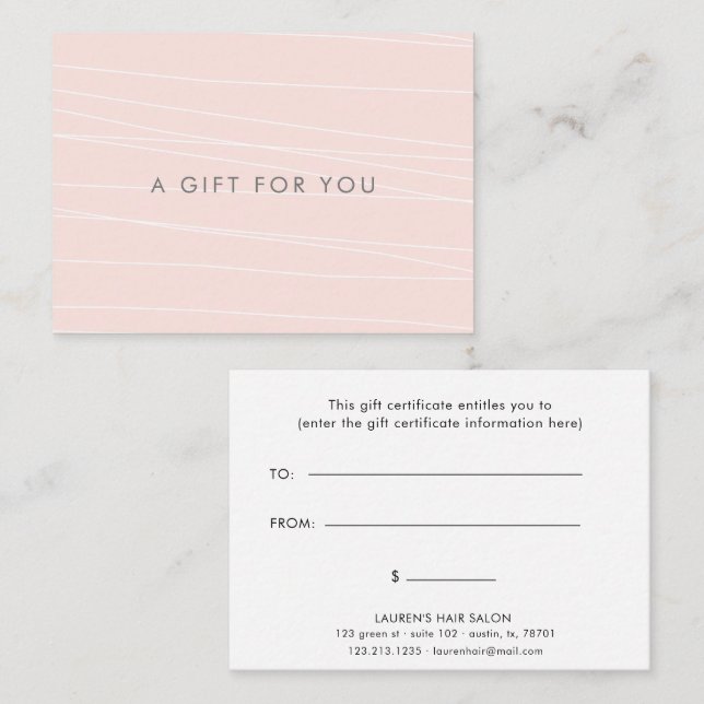 Geschenkgutschein für moderne Streifen in Rosa Visitenkarte (Vorne/Hinten)