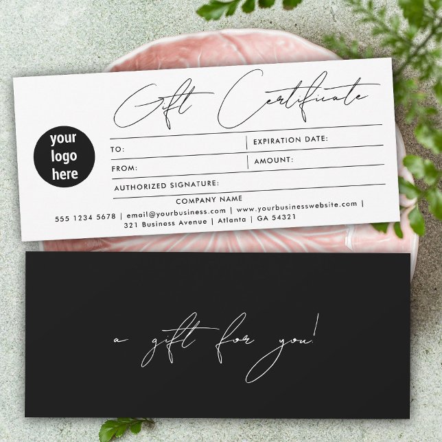Geschenkgutschein für moderne Unternehmen Schwarz- (Modern Business Logo Gift Certificate Black White)