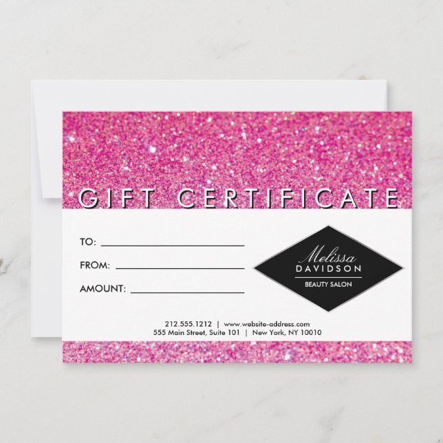 Geschenkgutschein für rosa Glitzer und Glamour (Vorderseite)