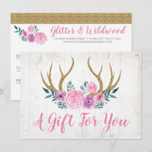 Geschenkgutschein für rustikale Holz- und Blumenbe Einladung