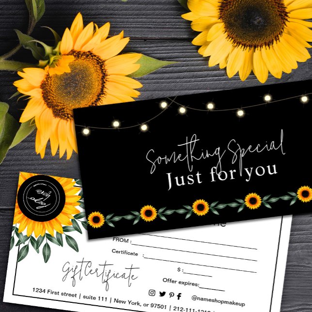 Geschenkgutschein für Sonnenblumen (Sunset Gift Certificate with Sunflower #sunflowersgiftcard #zazzlemade #calligraphic #bloomspring)