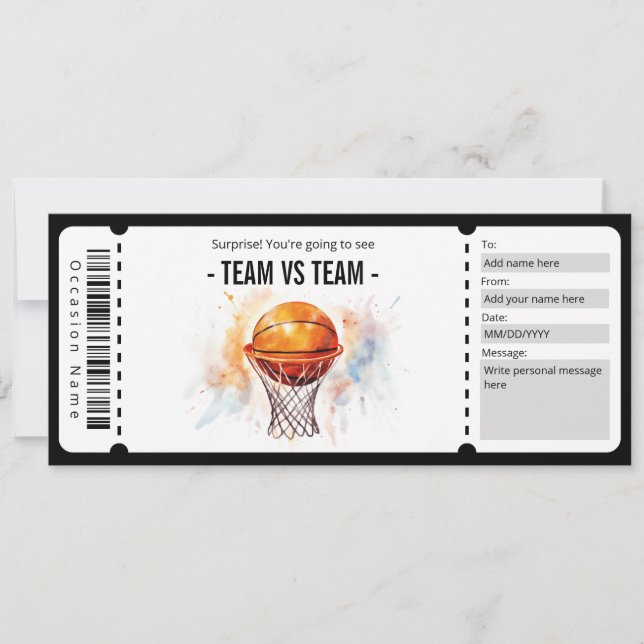 Geschenkgutschein für Überraschungsbasketball Einladung (Vorderseite)