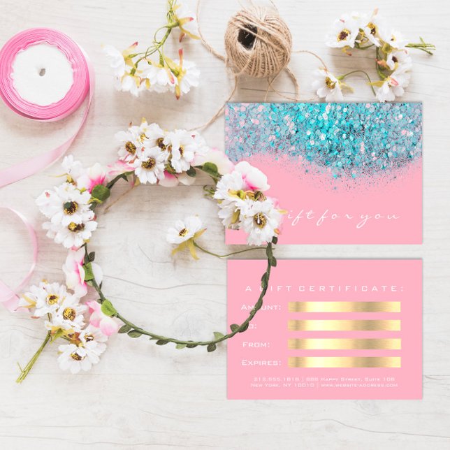 Geschenkgutschein Glitzer Blau Rosa Weißer Ozean (Gift Certificate Glitter Blue Pink White Ocean)