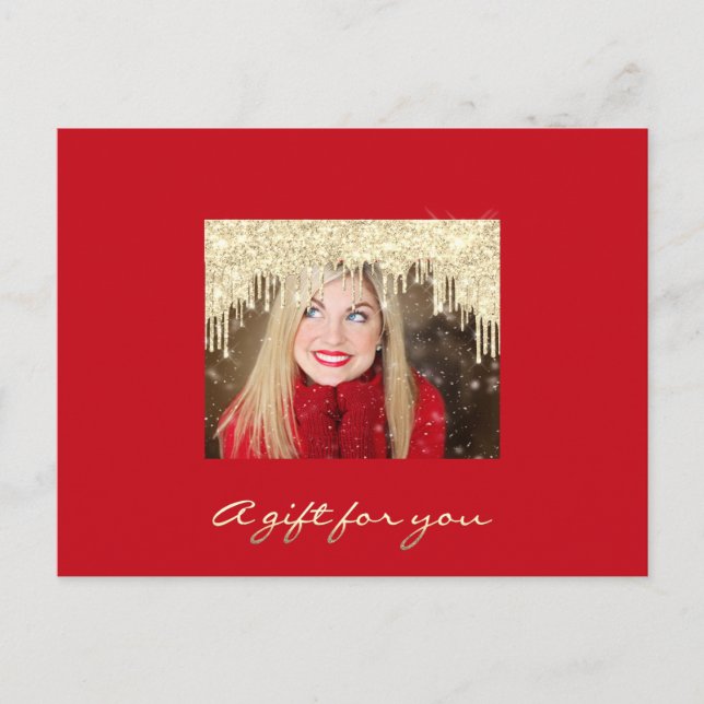 Geschenkgutschein Goldene Tropfen Feiertage Rote M Postkarte (Vorderseite)