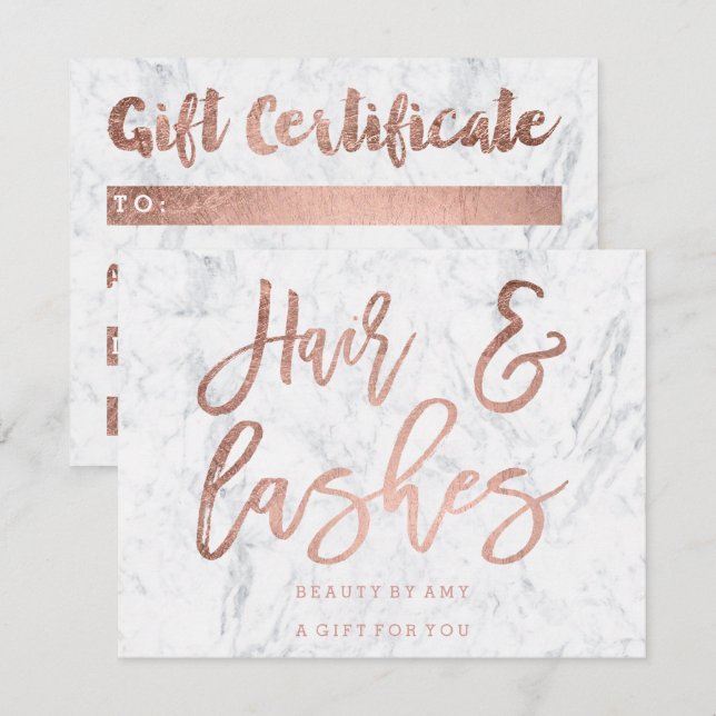 Geschenkgutschein Haare Leinen Rose Goldmarmor Einladung (Vorne/Hinten)