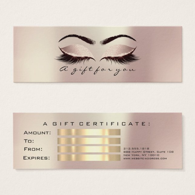 Geschenkgutschein Kleine rosa Lashes Makeup Rose (Vorne & Hinten)