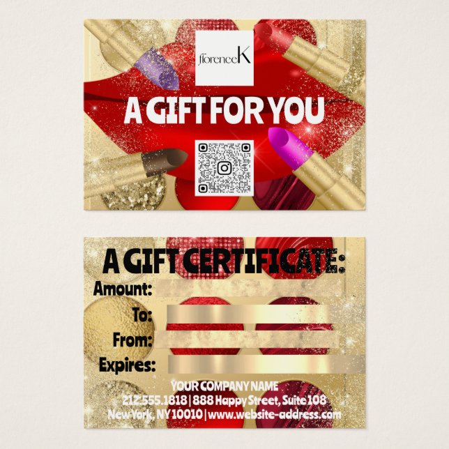 Geschenkgutschein Lash Makeup Logo QR Red Lips (Vorne & Hinten)