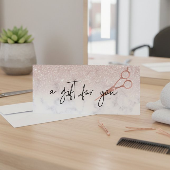 Geschenkgutschein Marmor Rose Gold Scheren Haar (Von Creator hochgeladen)