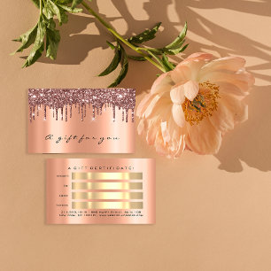 Geschenkgutschein Rose Gold Metalle Glitzer Tropfe Visitenkarte