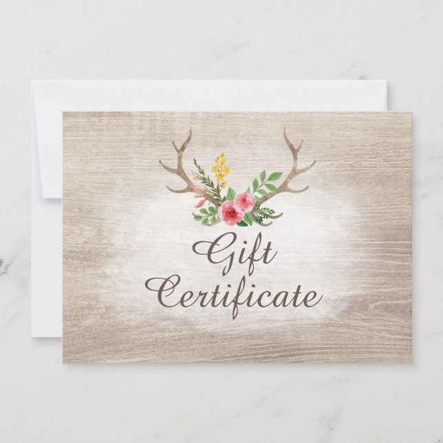 Geschenkgutschein Rustic Deer Antler Bohemische Ro (Vorderseite)