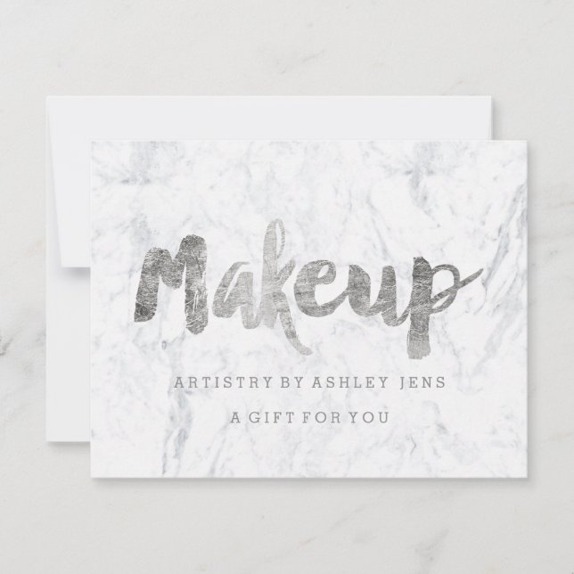 Geschenkgutschein Silber Make-up Skript weiß Marmo (Vorderseite)
