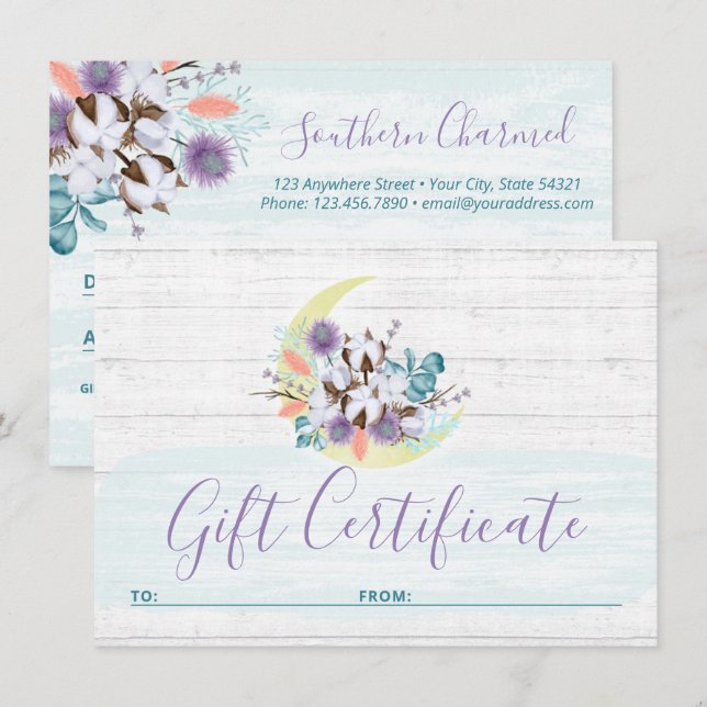 Geschenkgutschein Südflorale Baumwollmondkarte Einladung (Vorne/Hinten)