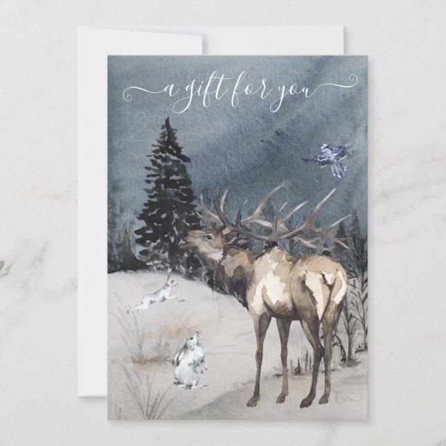Geschenkgutschein Weihnachten Winter Elche Szene (Vorderseite)