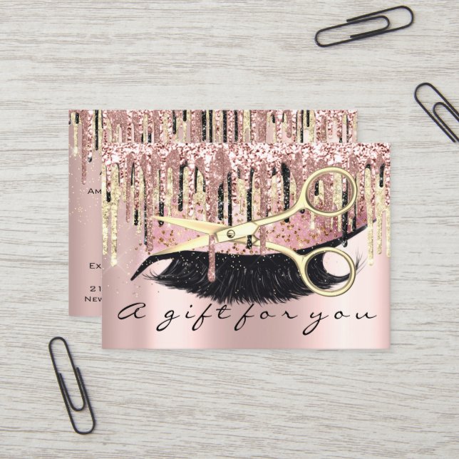 Geschenkgutscheine Friseur Makeup Lash Gold Rose Visitenkarte (Vorderseite/Rückseite Beispiel)