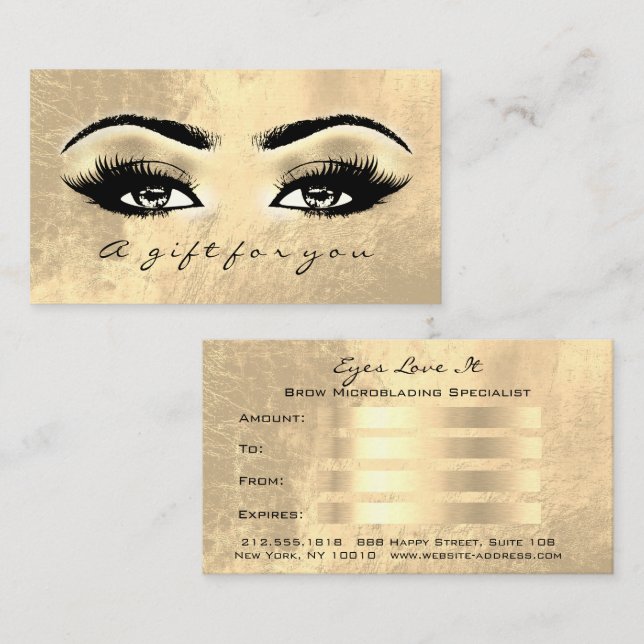 Geschenkgutscheine Makeup Gold Lashes Rabattkarte (Vorne/Hinten)