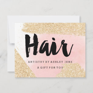 Geschenkgutschrift Gold Glitzer Rosa Haar Skript