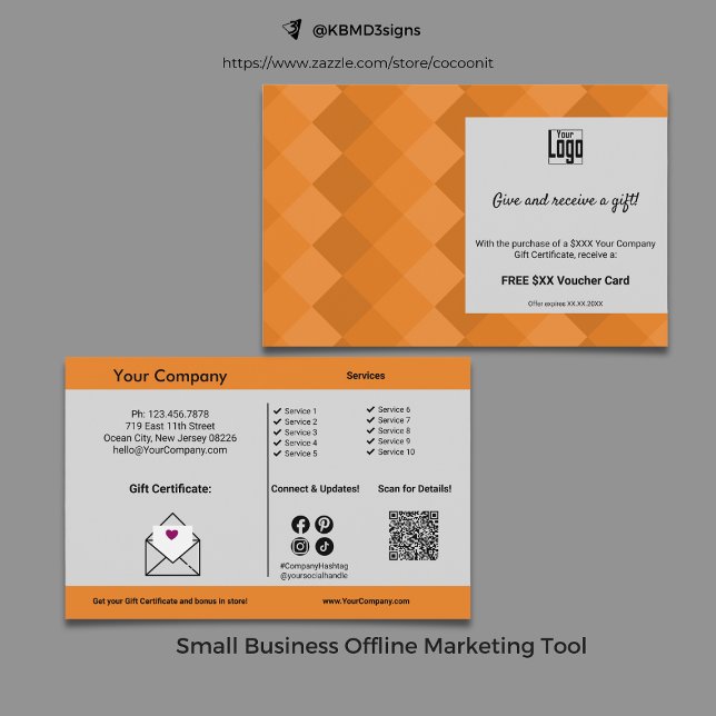 Geschenkgutschrift und Bonus Werbeaktion für klein Flyer (Gift Certificate & Bonus Small Business Promotion Flyer, Gray, Black, Orange)
