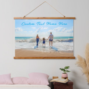 Geschenkidee für benutzerdefinierte Foto-Textband  Wandteppich Mit Holzrahmen
