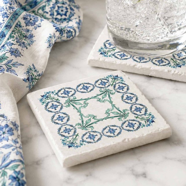 Geschenkidee im Mittelmeerraum Steinuntersetzer (Decorative stone coasters for drinks in shades of blue and teal)