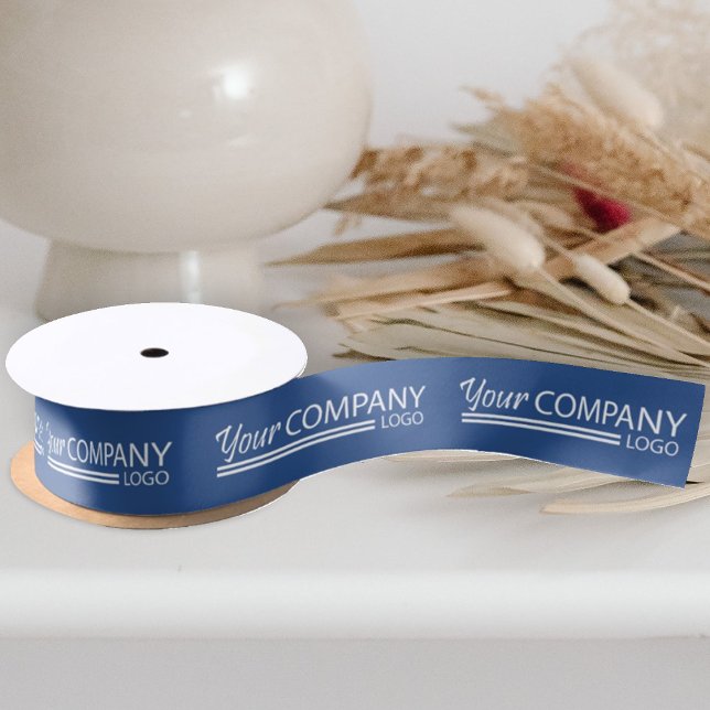 Geschenkidee mit dem Logo "Solid Blue White Busine Satinband (branded promotional navy blue, royal blue gift ribbon with logo pattern)