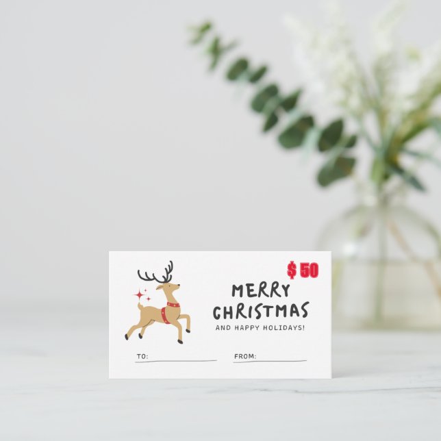 Geschenkkarte $50 für Heiligabend Visitenkarte (Stehend Vorderseite)