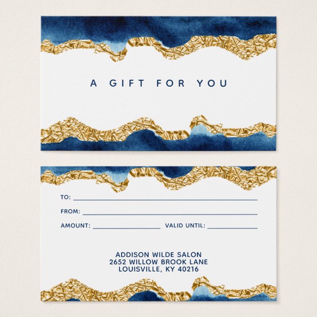 Geschenkkarte Navy Blue und Gold (Vorne & Hinten)