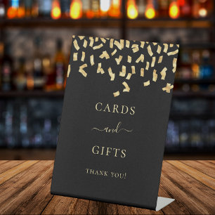 Geschenkkarten in Schwarz mit goldenem Konfetti Sockelschild