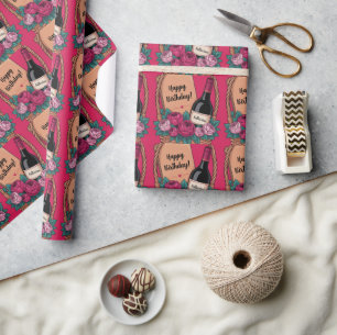 Geschenkkorb mit Wein, Rosen und individuellem Nam Geschenkpapier