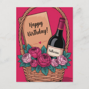Geschenkkorb mit Wein, Rosen und individuellem Nam Postkarte