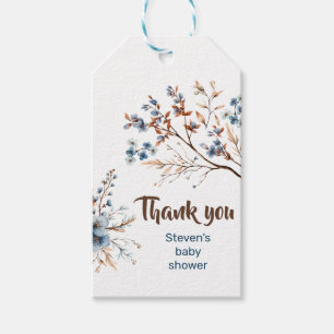 Geschenkmarke Blauer und braune Blume Babydusche Geschenkanhänger