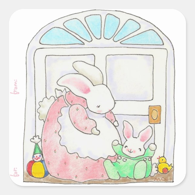 Geschenkmarke für Mama und Baby Bunny Sticker (Vorderseite)