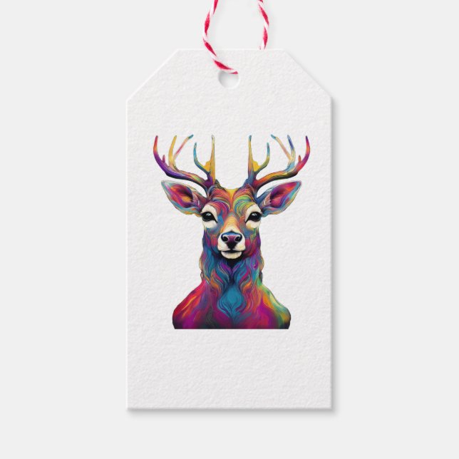 Geschenkmarken - Das farbenfrohe Hirsch Geschenkanhänger (Vorderseite)