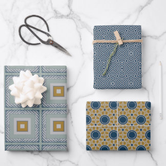 Geschenkpackung Set von drei blaugelben Salbei Geschenkpapier Set