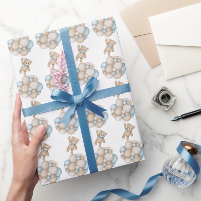 Geschenkpapier-Bären und blauen Balloons Geschenkpapier (Schenken)