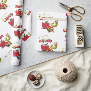 Geschenkpapier Bibliothekar Bücherwurm Apfel