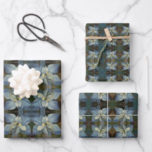 Geschenkpapier Blue Poinsettia Set