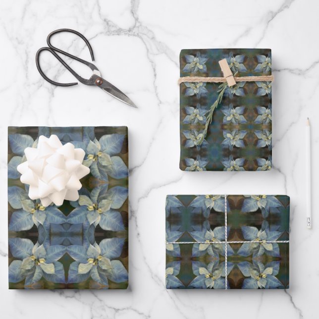 Geschenkpapier Blue Poinsettia Set (Vorderseite)