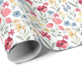 Geschenkpapier - Blumendesign Rot Blau Gelb