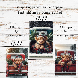 Geschenkpapier Decoupage 3er Highland-Cow-Set Set