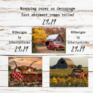 Geschenkpapier für Decoupage 3 Farm roter LKW Set