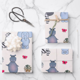Geschenkpapier für spielerische Safari-Tiere (v.1) Set