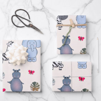 Geschenkpapier für spielerische Safari-Tiere (v.1) Set