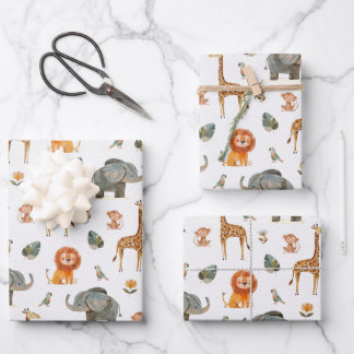 Geschenkpapier für spielerische Safari-Tiere (v.2) Set