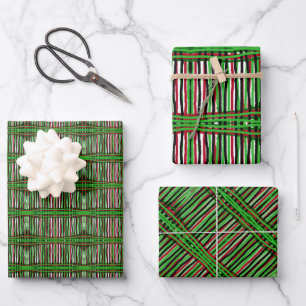 Geschenkpapier Grün, Schwarz, Rot Set