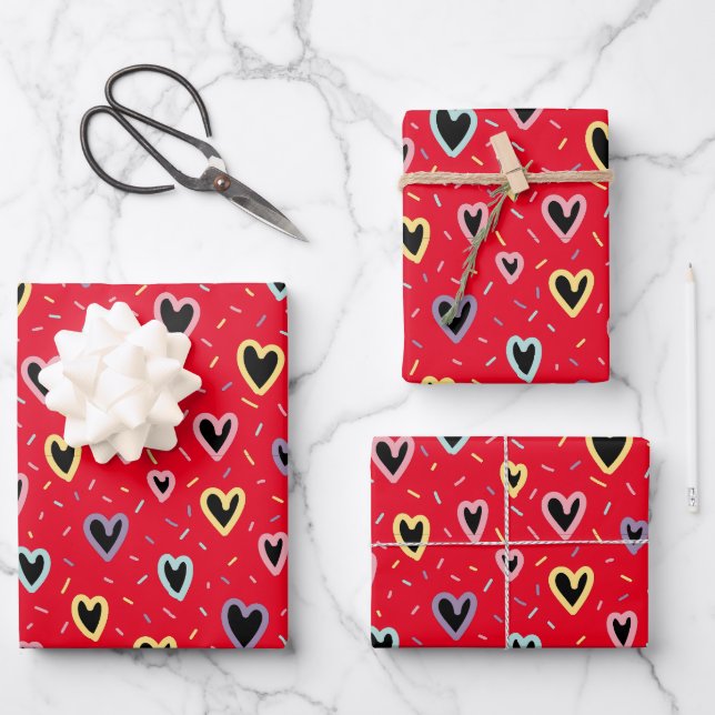 Geschenkpapier in niedlicher, gelber Liebe Set (Vorderseite)