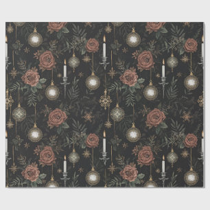Geschenkpapier – Karmesinrote Rosen, goldene Ornam