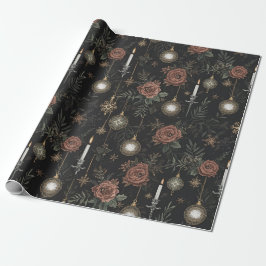 Geschenkpapier – Karmesinrote Rosen, goldene Ornam