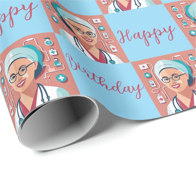 Geschenkpapier Krankenpfleger Geburtstag (Rolleneckpunkt)