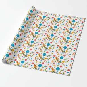 Geschenkpapier mit farbenfrohem Gecko-Design