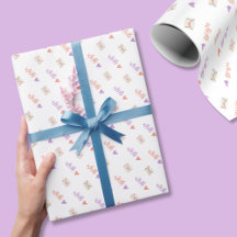 Geschenkpapier mit Liebe in Rosa, Lila und Weiß